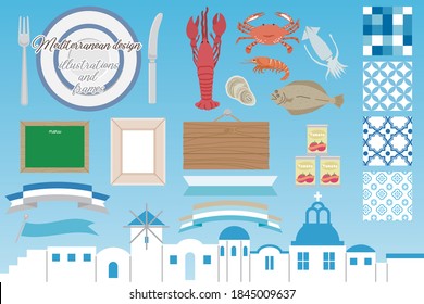 
Mediterranean design illustration and frame set
