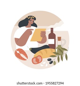 Mediterranean diet abstract concept vector illustration. Healthy diet program, mediterranean menu, nutrition plan, home cooking, organic food, fresh ingredient, shopping list abstract metaphor.
