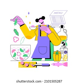 Mediterranean diet abstract concept vector illustration. Healthy lifestyle, italian cuisine, greek salad, cooking ingredients, olive oil, restaurant menu, sea fish, organic food abstract metaphor.