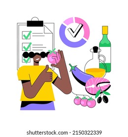 Mediterranean diet abstract concept vector illustration. Healthy diet program, mediterranean menu, nutrition plan, home cooking, organic food, fresh ingredient, shopping list abstract metaphor.