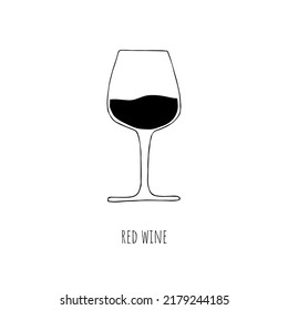Mediterranean diet foods black and white sketch glass of red wine isolated on white background