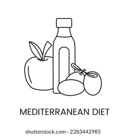 Mediterranean diet line icon in vector, illustration apple and olive oil.