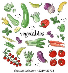 Mediterranean diet vegetable set isolated on white background