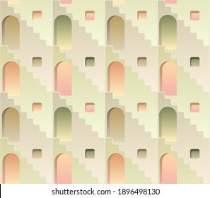 mediterranean facades pattern with stairs and windows. Contemporary and minimalist style