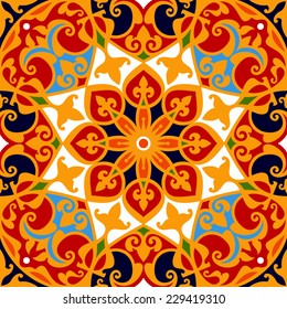 Mediterranean floral ornament, oriental seamless pattern, tile design, vector illustration