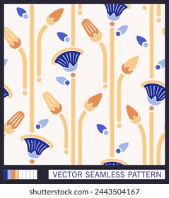 Mediterranean flowers. Classic retro styling of Mediterranean ceramic design. Seamless pattern. Vector graphics
