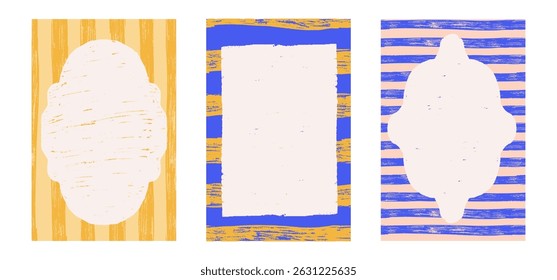 Mediterranean Frame Set Hand Drawn striped Ornament Borders. Perfect for summer, travel, packaging, postcards, or vintage design themes. Pencil Hatching vector illustration.