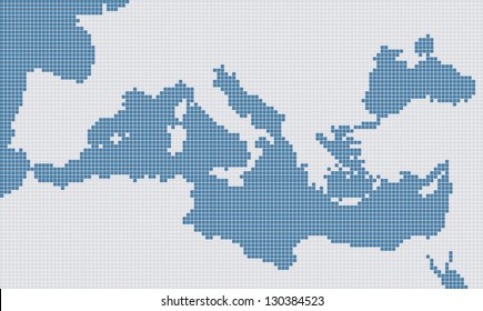 Mediterranean gray and blue pixel map