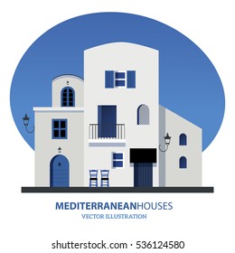 Mediterranean houses. Vector illustration. Isolated on white background