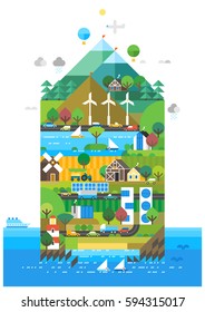 Mediterranean island. Tourist town on the island. Infographics - tourist island Mountain landscape. Ballooning. Ecological holidays. Life on the ecological island. Agriculture.