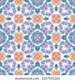 Mediterranean mosaic seamless pattern design, Repeat textile design. Fabric print