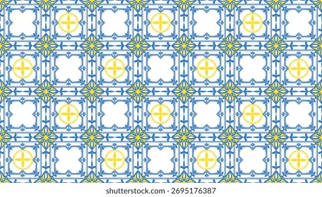 Adorno mediterráneo Patrón sin fisuras Vector azul ilustración Azulejos italianos, cerámica