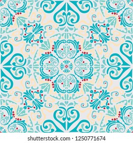 Mediterranean painting tiles pattern. Vector seamless art.