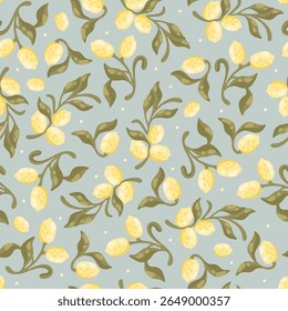 Mediterranean pattern with lemons. Print in Sicilian style. Vector.