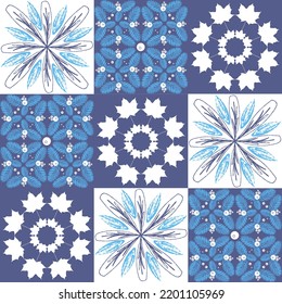 Baldosas de porcelana mediterránea, patrón azul para la decoración de paredes, azulejo talavera ilustración geométrica de estilo español