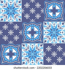 Baldosas de porcelana mediterránea, patrón azul para la decoración de las paredes, azulejo talavera ilustración de estilo español