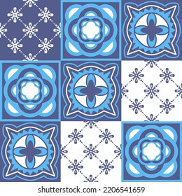 Mediterranean porcelain tiles, blue pattern for wall decoration, azulejo talavera spanish style
