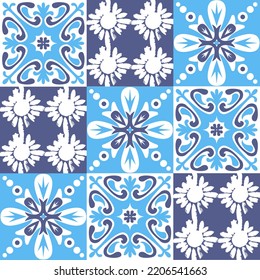 Mediterranean porcelain tiles, blue pattern for wall decoration, azulejo talavera spanish style