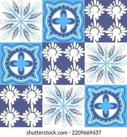 Mediterranean porcelain tiles, blue pattern for wall decoration, azulejo talavera spanish style