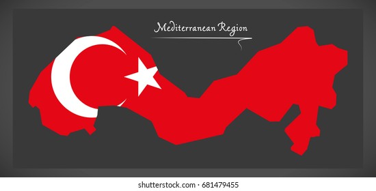 Mediterranean Region Turkey map with Turkish national flag illustration