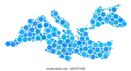 Mediterranean Sea Map collage of dots in different sizes and color tones. Circle dots are united into mediterranean sea map vector illustration. Vector design concept.