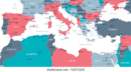 Mediterranean sea Map - Detailed Vector Illustration