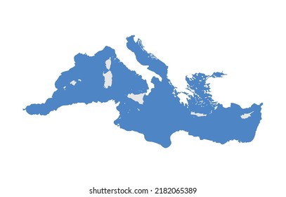 Mediterranean Sea Map Vector. Mediterranean Sea Silhouette Illustration