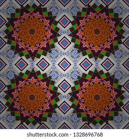 Mediterranean seamless brown, gray and orange ornament. Vector tile pattern, Lisbon floral mosaic.