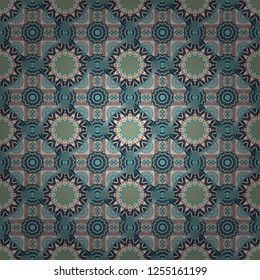 Mediterranean seamless gray, beige and blue ornament. Vector tile pattern, Lisbon floral mosaic.