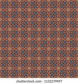 Mediterranean seamless gray, brown and orange ornament. Vector tile pattern, Lisbon floral mosaic.