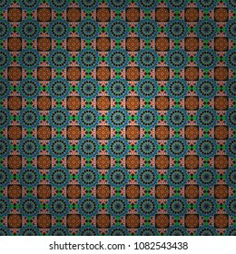 Mediterranean seamless orange, blue and gray ornament. Vector tile pattern, Lisbon floral mosaic.