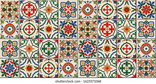 Mediterranean seamless pattern from Moroccan tiles, Azulejos ornaments. Can be used for wallpaper, pattern fills, web page background,surface textures. Vector