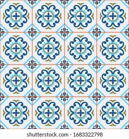 Mediterranean seamless pattern from Moroccan tiles, Azulejos ornaments. Can be used for wallpaper, pattern fills, web page background,surface textures. Vector