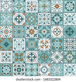 Mediterranean seamless pattern from Moroccan tiles, Azulejos ornaments. Can be used for wallpaper, pattern fills, web page background,surface textures. Vector