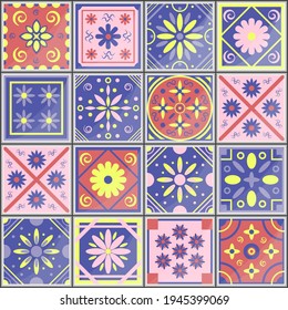 Mediterranean seamless pattern, Portuguese vector Azulejo tile. Fashion interior design. Vector colorful cute illustration.