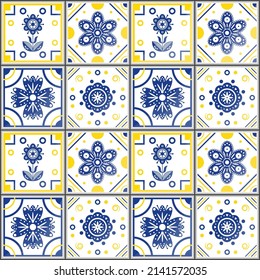 Mediterranean seamless pattern, Portuguese vector Azulejo tile. Fashion interior design. Vector colorful cute illustration.