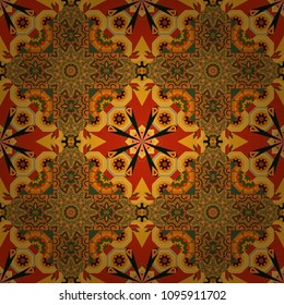 Mediterranean seamless red, orange and yellow ornament. Vector tile pattern, Lisbon floral mosaic.