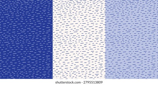 Mediterranean simple waves seamless pattern. Sea or Ocean Summer wave endless pattern set. Doodle line, ink contour illustration. Textile, background, wrapping paper, decoration. Blue and white. 