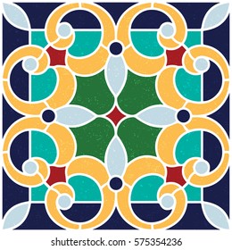 Mediterranean tile illustration, stained glass design, vector