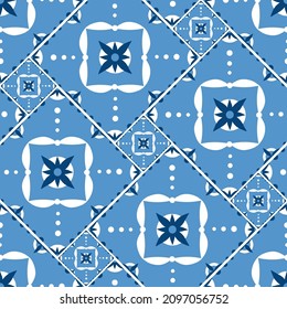 Mediterranean tile pattern vector seamless. Portuguese azulejos, mexican talavera, spanish, italian sicily majolica or moroccan ceramic. Texture for wallpaper or background.
