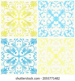 Mediterranean tiles. Watercolor illustration. Vector isolated elements.