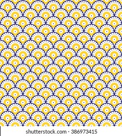 Mediterranean Traditional Floral Decor, Citrus Seamless Pattern, Vintage Background, Vector