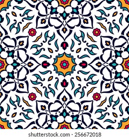 Mediterranean Traditional Floral Decor, Eastern Seamless Pattern, Vintage Background, Vector