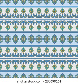 Mediterranean Traditional Floral Decor. Vector Illustration. Eastern Seamless Pattern, Vintage Background. Endless texture for printing onto fabric and paper or scrap booking.