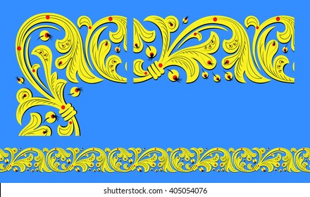 Mediterranean traditional floral ornament,Italian hand drawn border and corner, tile design, vector illustration