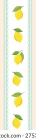 Mediterranean Vertical Lemon Divider with Mint Lace Edging and Fresh Citrus Sprigs on White Background