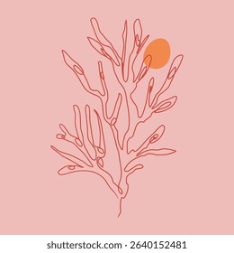 Mediterranean vibe modern leaf or coral organic wavy painting and abstract simple shapes colorful collage poster design vector illustration. Clip-art contemporary nature botanical mid century