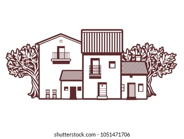 Mediterranean village among olive trees