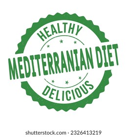 Mediterranian diet grunge rubber stamp on white background, vector illustration