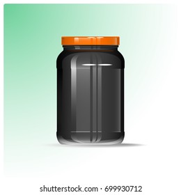 medium black plastic jar with orange cover on a light green background vector